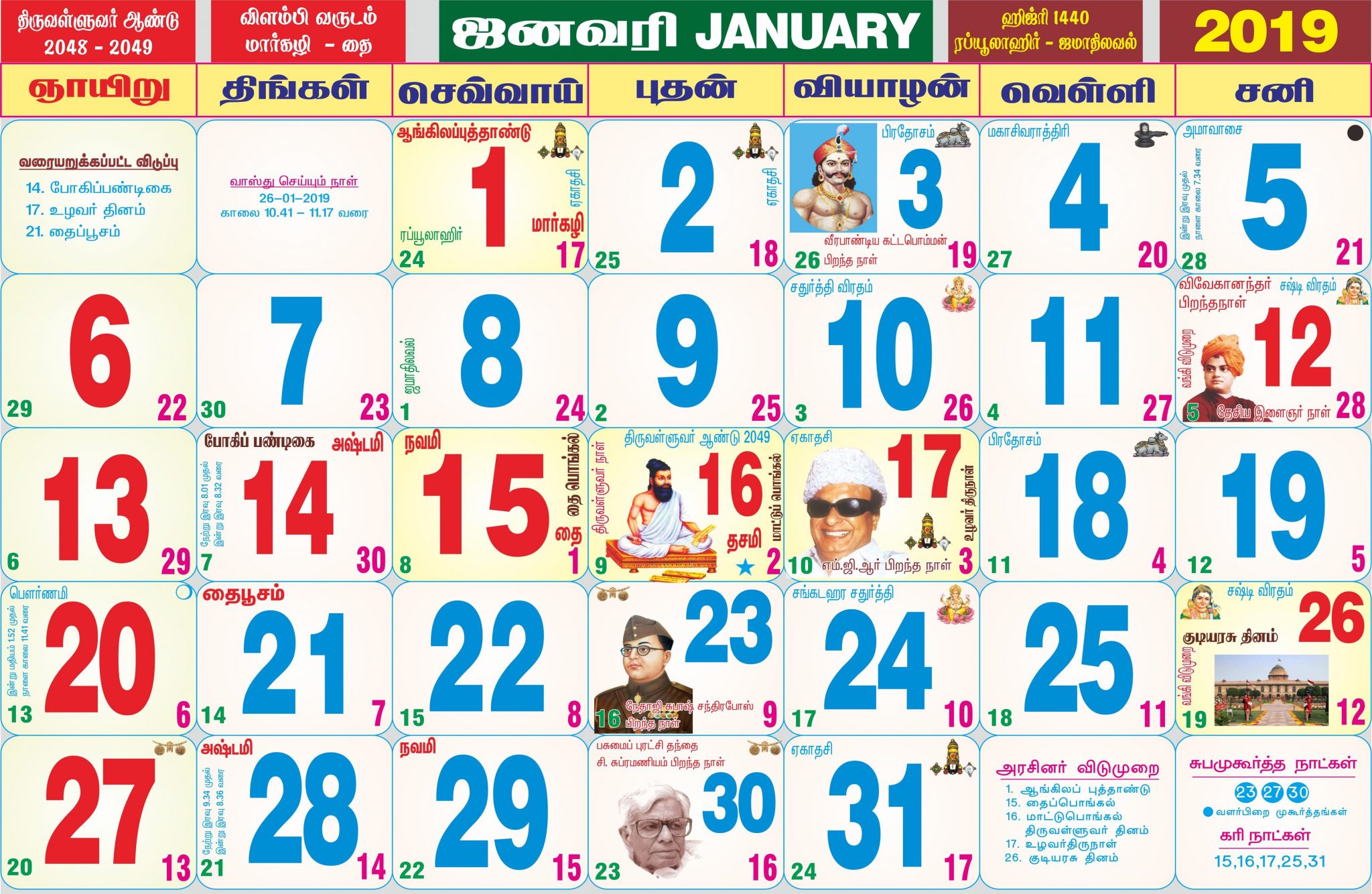 January Month Tamil Calendar 2019 Dharmapuri Online