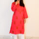 Hand Embroidered Lucknowi Chikan Red Cotton Kurti